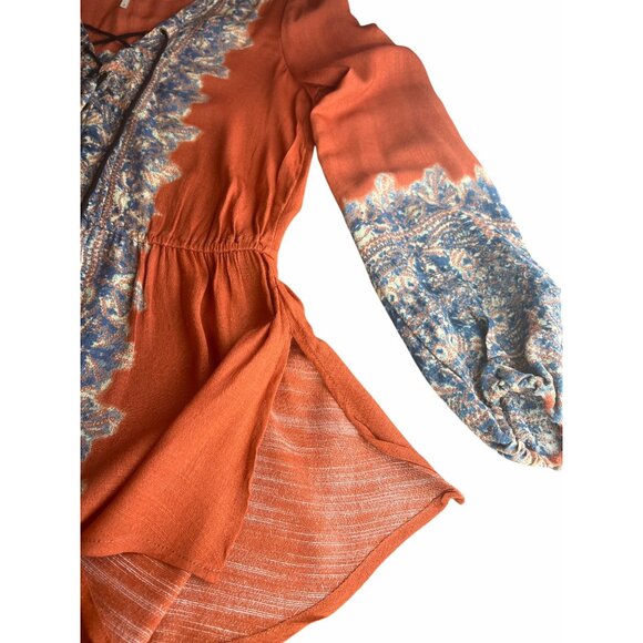 Free People Womens Wildest Moment Lace Up Tunic Persimmon Long Sleeve Boho Small - Picture 11 of 12